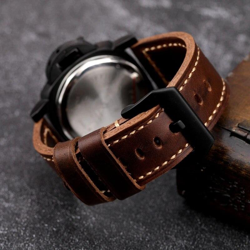 Handgjort Läderarmband 20 22 24 26MM Det Första Lagret av Nötskinn Viks Dubbelt För Att Skapa ett Kaffefärgat Armband