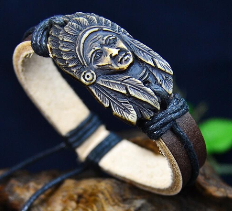 

Модный женский/мужской браслет в этническом стиле Индиана, браслет-манжета из натуральной кожи, ювелирные изделия, подарки чёрный