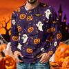 Men Henley Long Sleeve T‑Shirt Halloween 3D Print Pumpkin Ghost Bat Spider Web Graphic Holiday Party Casual Tee