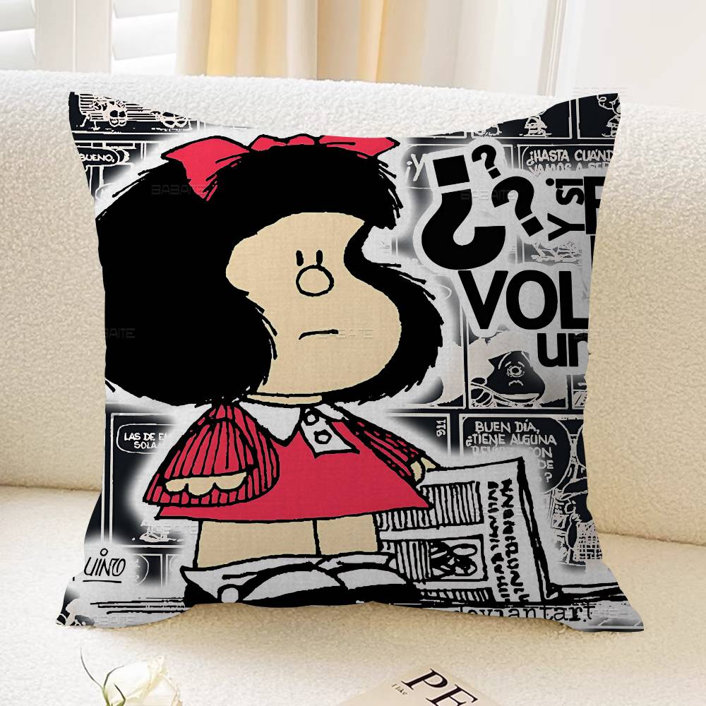 M-Mafalda Girl Pillow Covers Cartoon Sofa Decorative Home Double-Sided Printing Short Plush Cute Cushion Cover