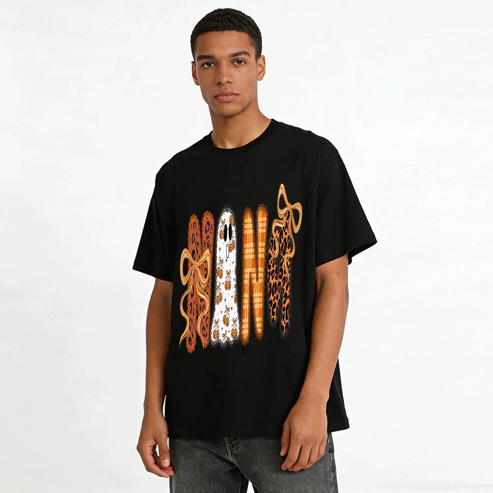 Halloween Pumpkin Ghost Leopard Print NANA Graphic Top Pure Cotton T-shirt