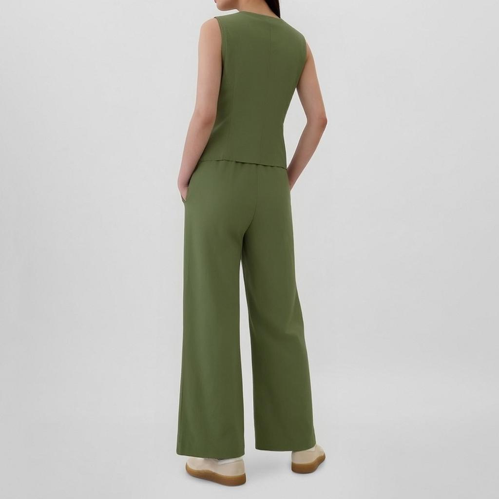 Women's Casual Summer Linen Two-Piece Sleeveless Top High Waist Trousers Beach Vacation Set