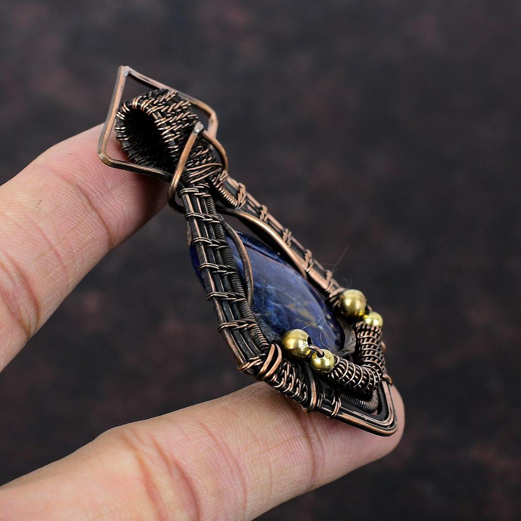 Sodalite Pendant Copper Wire Wrapped Pendant Gemstone Pendant Unique Copper Design Jewelry Gift For Her Handmade Pendant Wire Wrap Jewelry