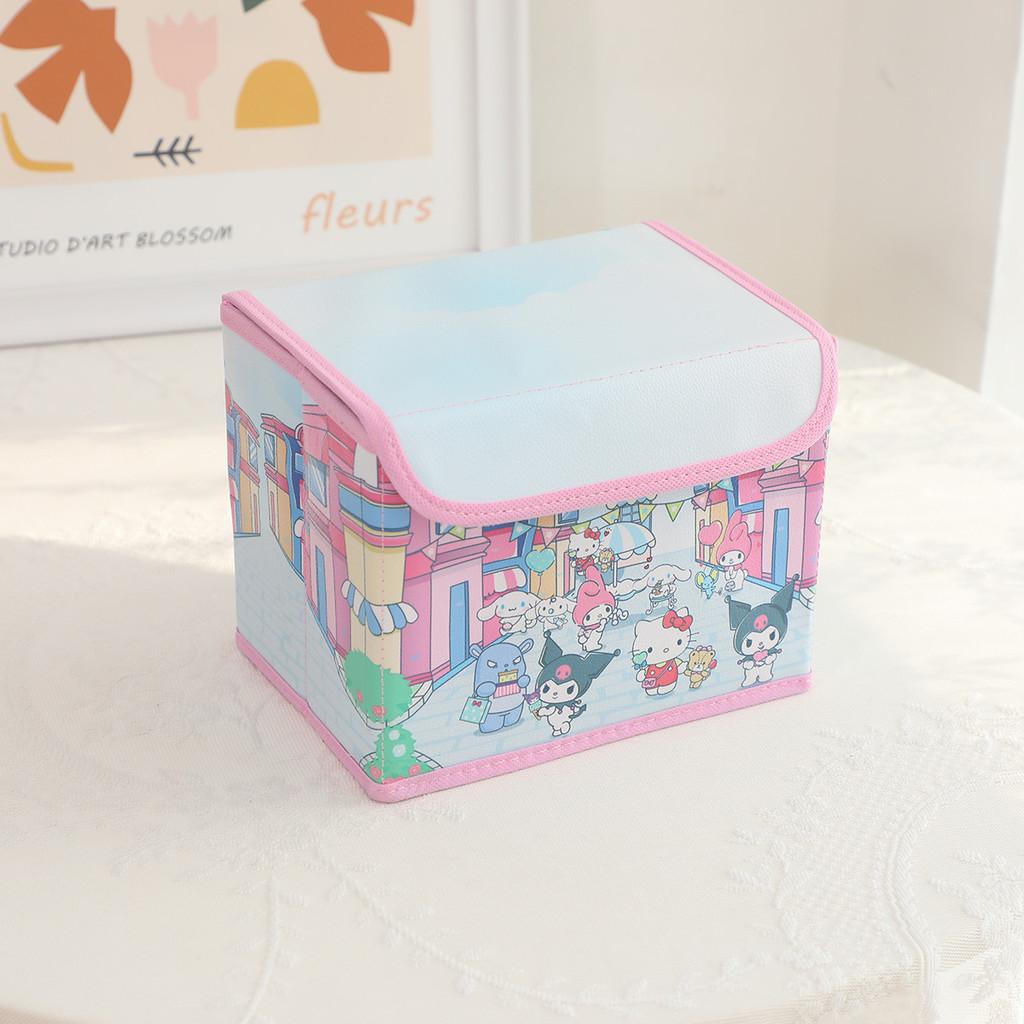 Hello Kitty Kuromi Cinnamoroll Melody Grid Pattern Foldable Flip Storage Box For Office And Bedroom Storage