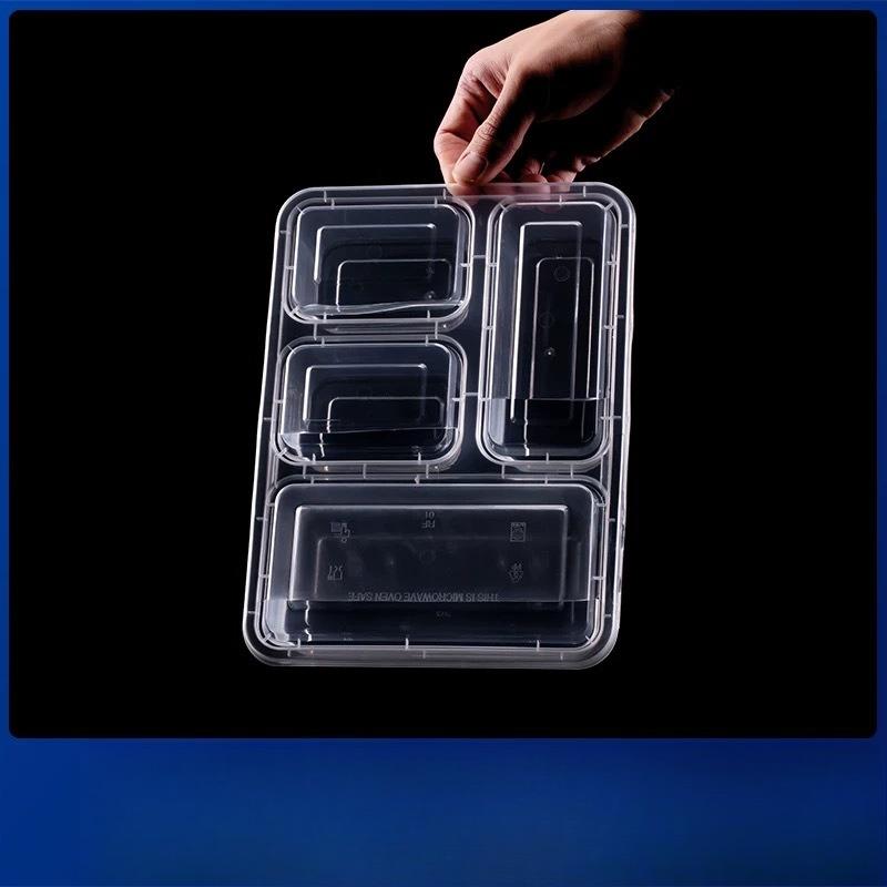 Einweg-Lebensmittelbehälter mit 4 Fächern Takeaway-Mittagessenbox Bento Meal Prep Behälter Lebensmittelqualität