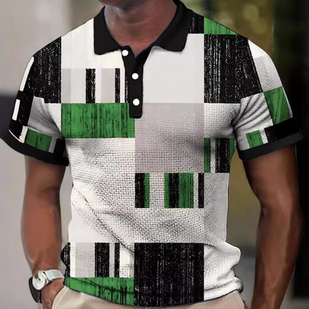 

Модная мужская повседневная рубашка-поло с блочной вставкой и 3D-цифровой печатью S