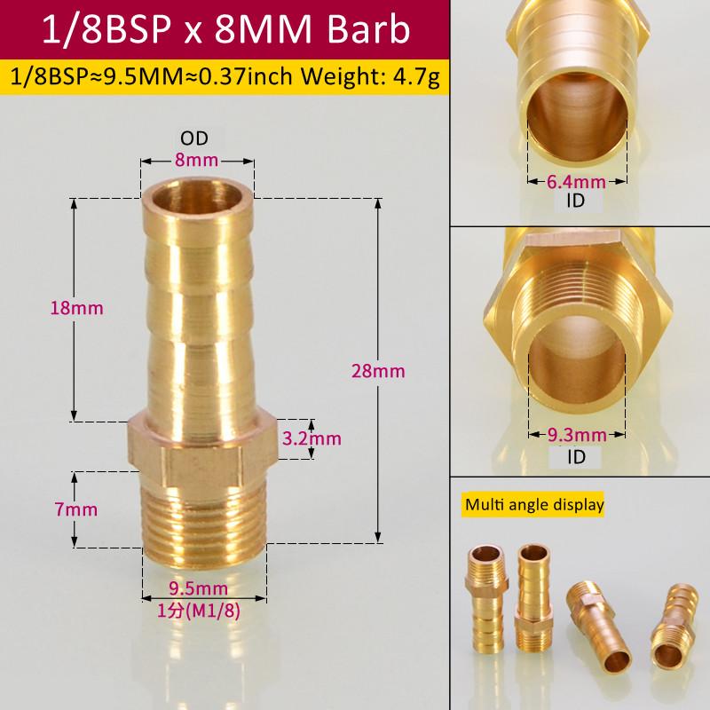 

Brass Pipe Fitting 6/8/10/12/14/16mm Hose Barb Tail 1/8 3/8 1/4 BSP Male Connector Joint Copper Coupler Adapter 1PCS