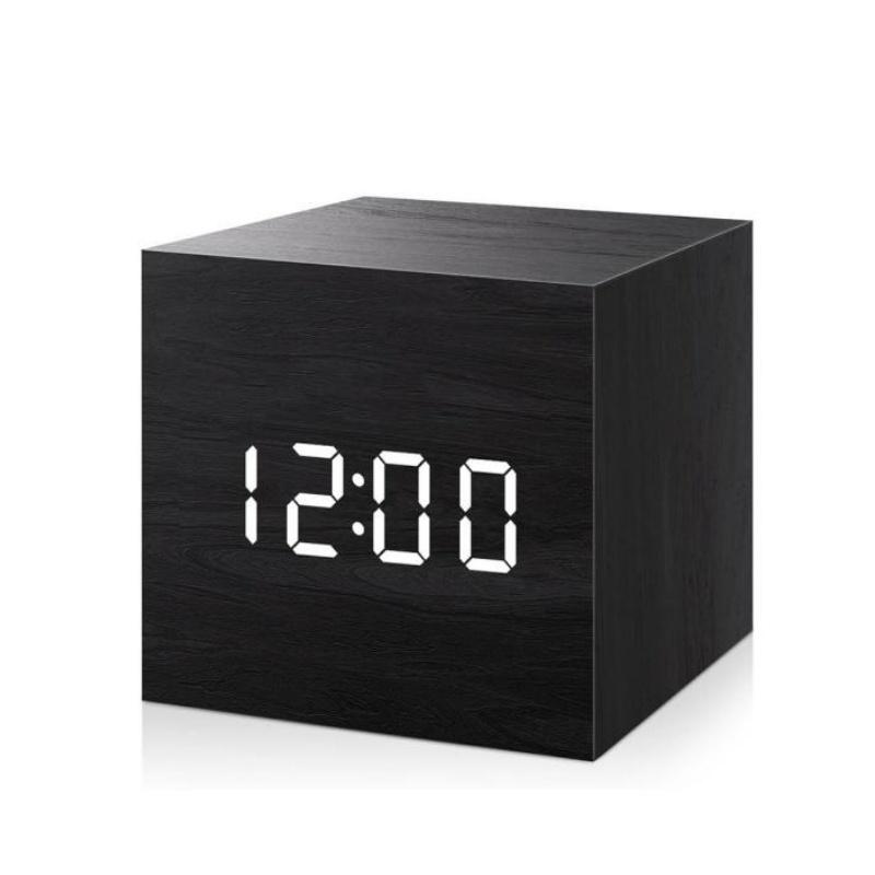 Voice Control Wooden Digital Alarm Clock TEMP Date 3 Alarms Desktop Electronic Table Clock 12/24H USB Powered LED Bedside Clock