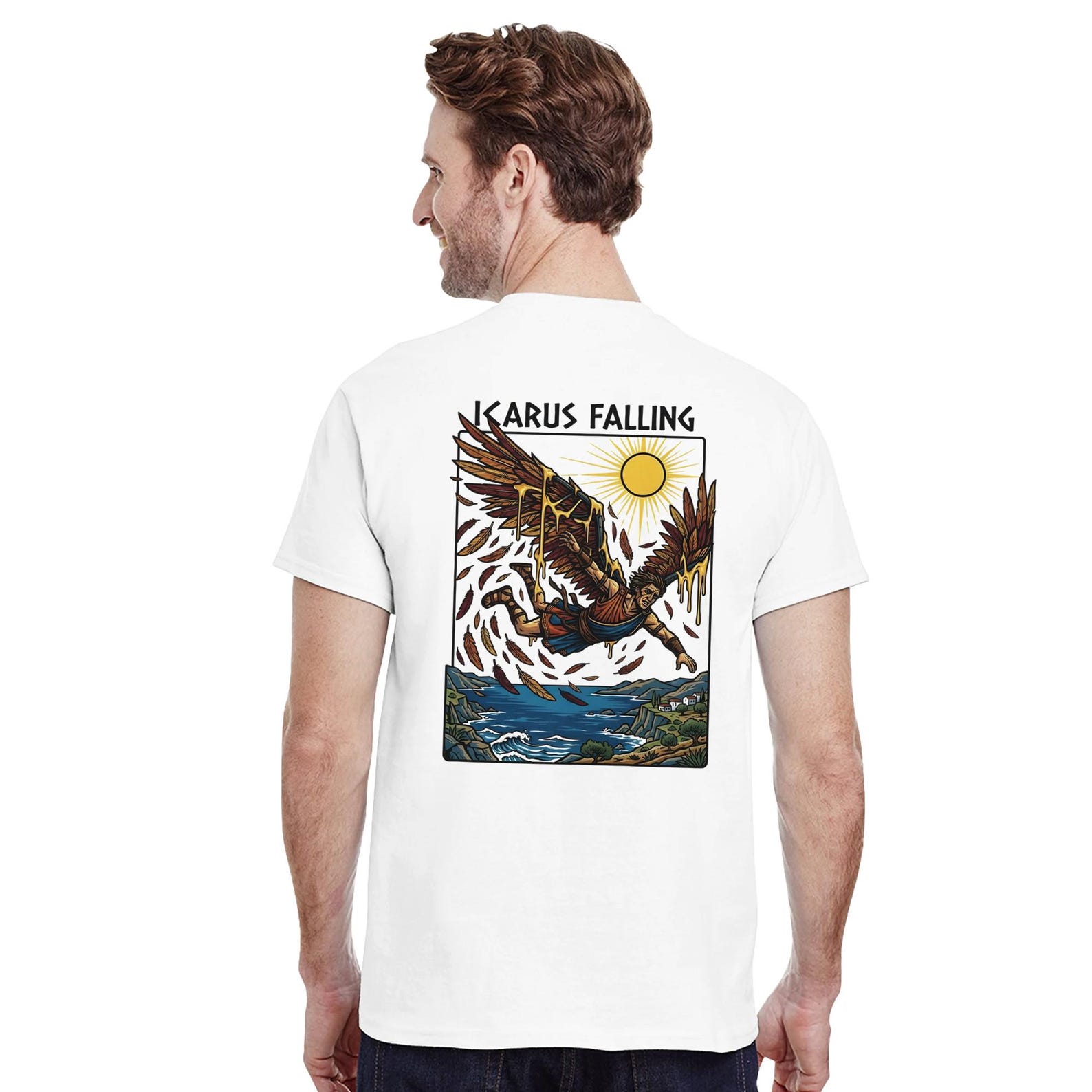 Heavyweight Unisex Crewneck T-shirt | Ikarus Falling Graphic Print XL