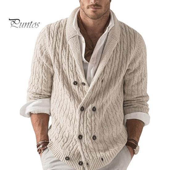 

Осенне-зимний мужской свитер, двубортный, с пуговицами, отворотами, длинными рукавами, скрученной текстурой, однотонное толстое эластичное трикотажное пальто M бежевый