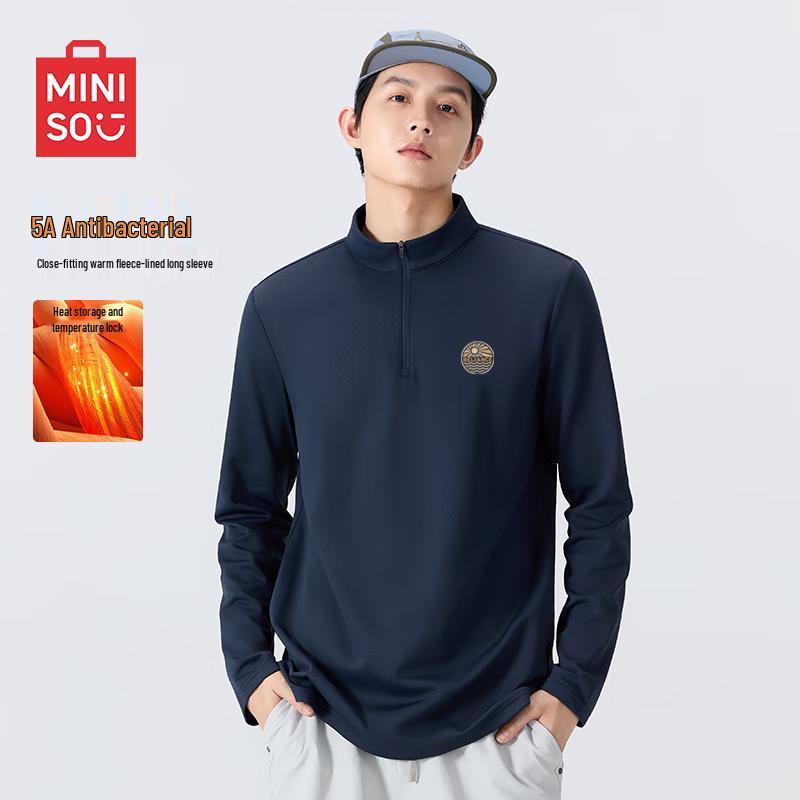 MINISO Men s Plush Lined Stand-Up Collar Half-Zip Long Sleeve T-Shirt 3XL