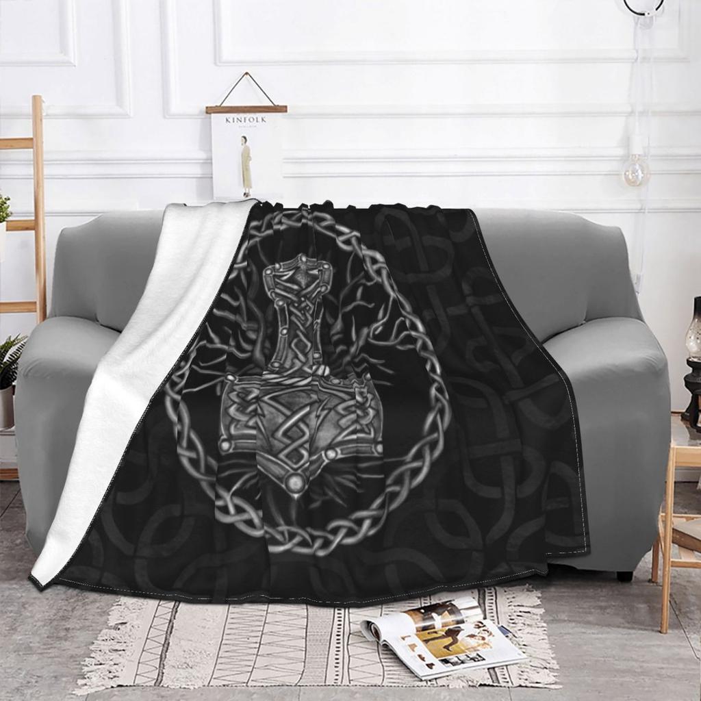 Mjolnir Tree Of Life Knitted Blanket Mystic Viking Symbol Wool Throw Blanket Bed Sofa Portable Soft Warm Bedspread