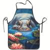 1pc, Literary Style Lotus Hippo Pattern Theme Printed Apron, Kitchen And Catering Apron, Suitable for Cooking, Baking, BBQ, Housework, with Adjustable