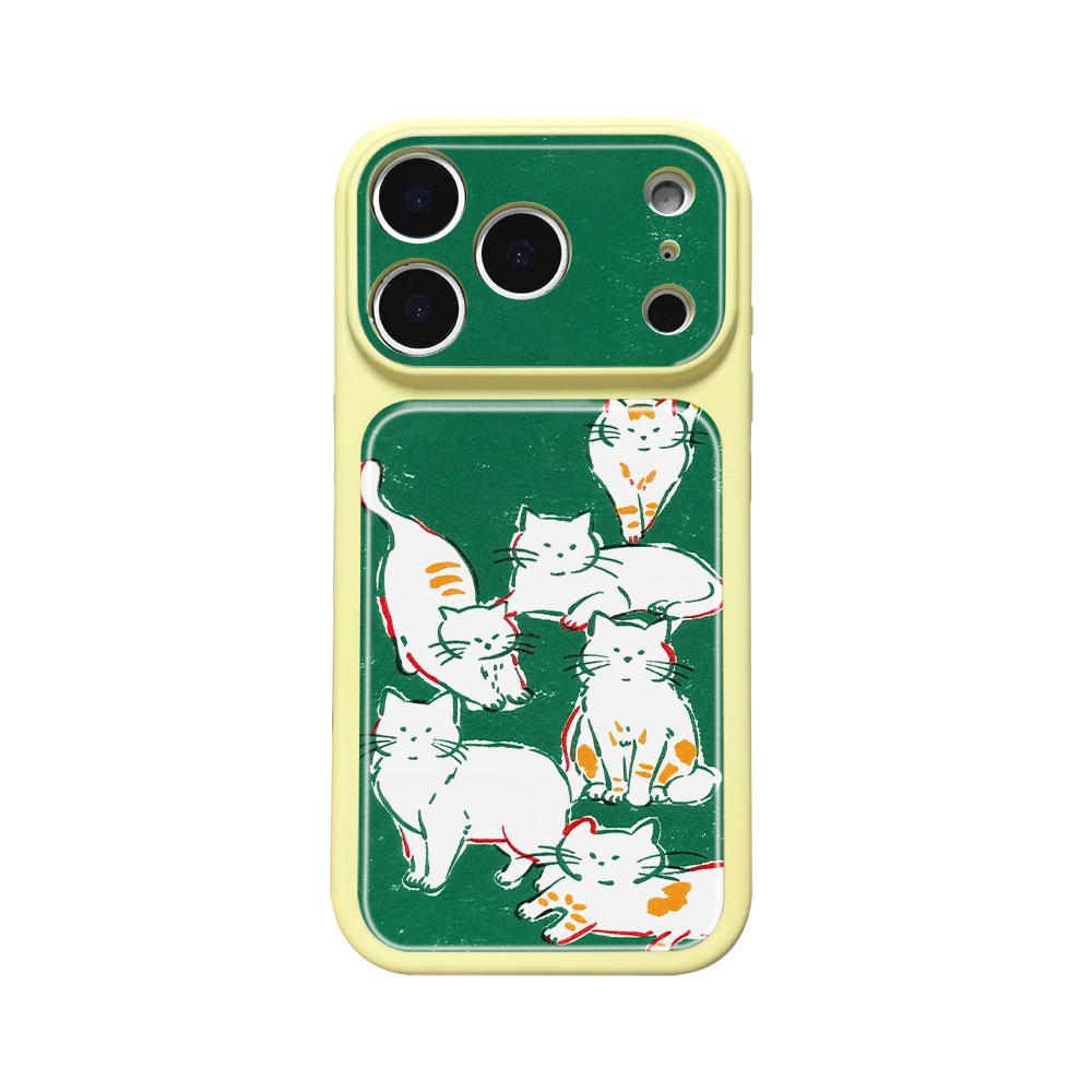 Green bottom cat is suitable for Apple 16Pro creative iPhone15 niche advanced sense 17ProMax mobile phone case female