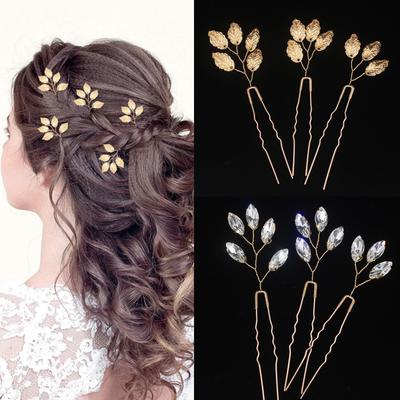 3PCS Wedding U Shape Hair Clips Bridal Headpiece Gold Color Hairpins Pearl Women Hair Accessories Bridal Headdress Jewelry Gift