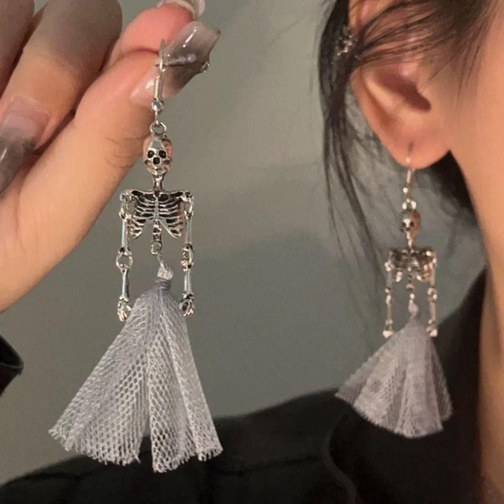 Zinc Zinc Alloy Skeleton Earrings Hip Hop Imitation Human Bone Earrings Fashion Halloween Earrings  Gift