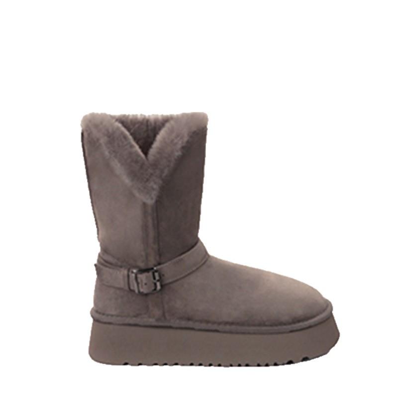 Thick Sole Fur Trim Warm Cotton Shoes Mid-Calf Snow Boots for Women Winter Style