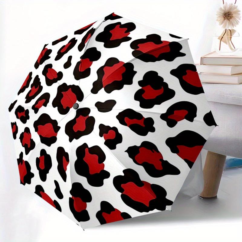 

1pc Red Leopard Print Automatic Open/Close Umbrella, Ideal Fan Gift for Birthday, Christmas, Outdoor Essentials, Trendy Fashio (as the picture,Iron&8K)