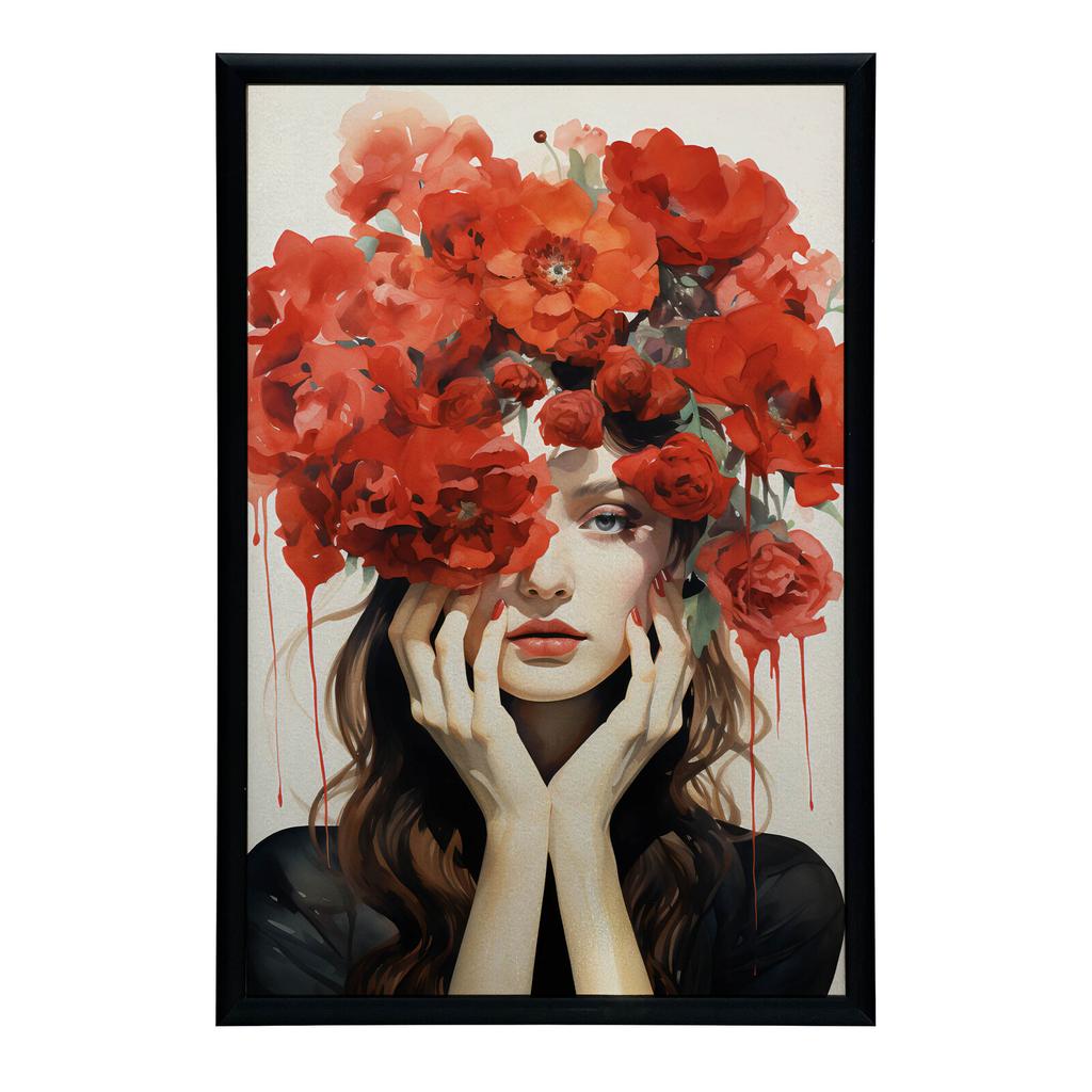 Woman Decorated with Poppies Woman Decorated with Poppies, 70X100 Cm, Black Aluminum Frame, 230 Gsm Matte Paper