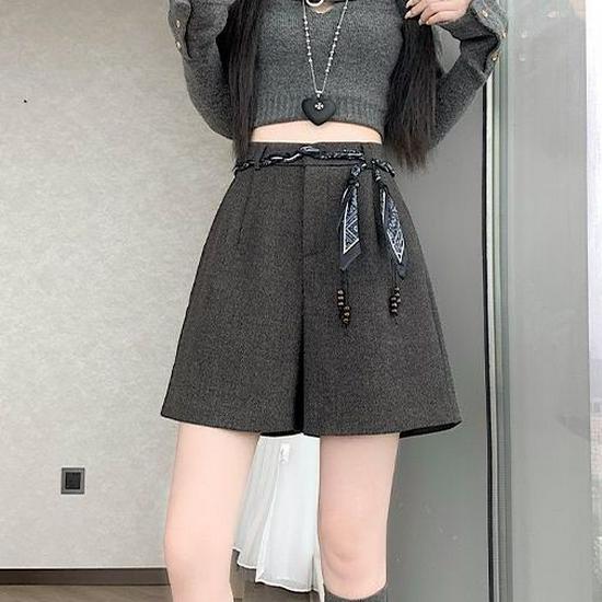 

High Waist Woolen A-line Wide Leg Shorts for Women - Autumn/Winter Slimming, Flaw-Covering, Casual Base Layer Boot Pants 2XL (Recommended for 126-140 lbs)