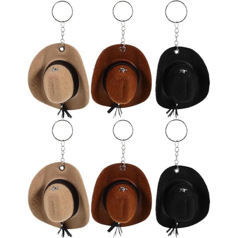 Stylish Western Cowboy Hat Keychain Pendant Durable Polyester Keyrings Portable Bag Keychains Decoration For Men Women Gift