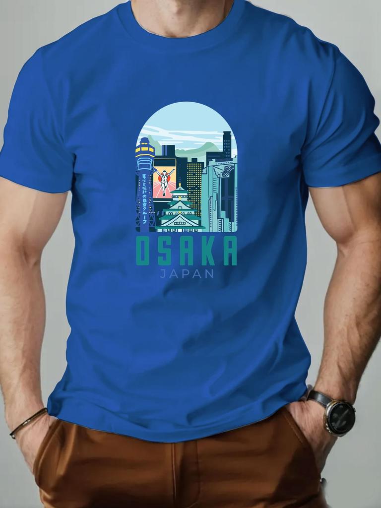 2025 New Men T-Shirt 100% Cotton OSAKA JAPAN Pattern Print Streetwear Round Collar Tee Breathable Summer Fashion T shirts