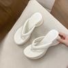 Thick-bottomed Muffin Flip-flops Women's Summer Wear 2025 New High-heeled French PU Outsole Toe Beach Cool