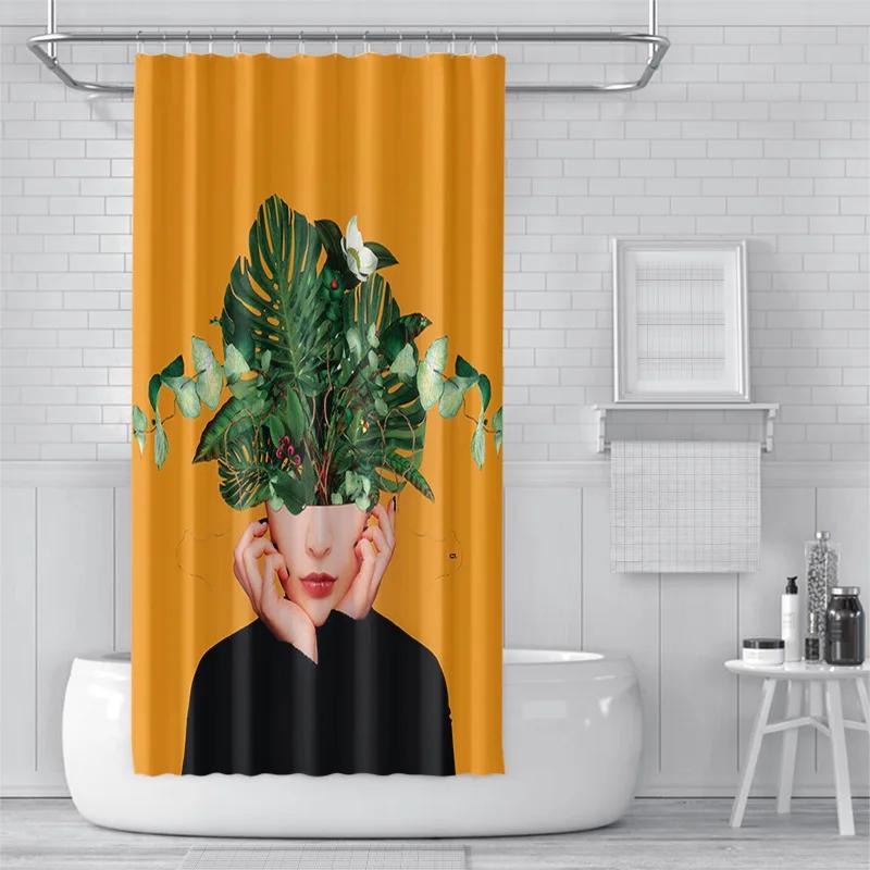 3D Shower Curtain European And American Abstract Figures, Flowers, Toilet Partition Curtains, Simple Curtains With Accessories