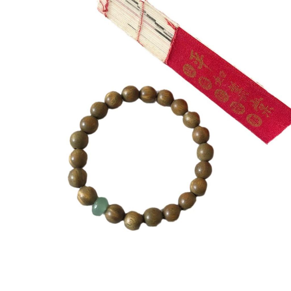 Women's Retro Chinese Green Sandalwood Bracelet - Simple Forest Style, Single Strand, Couple's Design