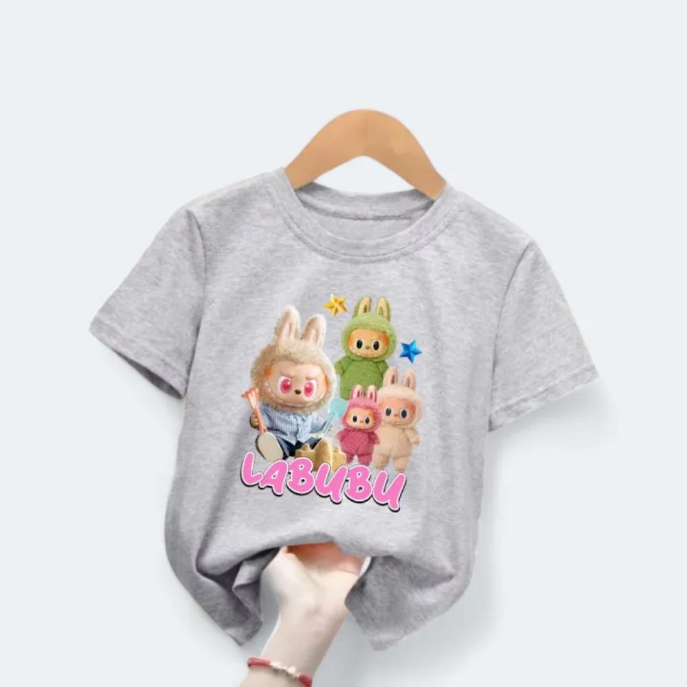 New Labubu Children's T-shirt with Various LABUBU Ugly and Cute Patterns for Girls Round Neck Short Sleeve Casual Versatile Clothing