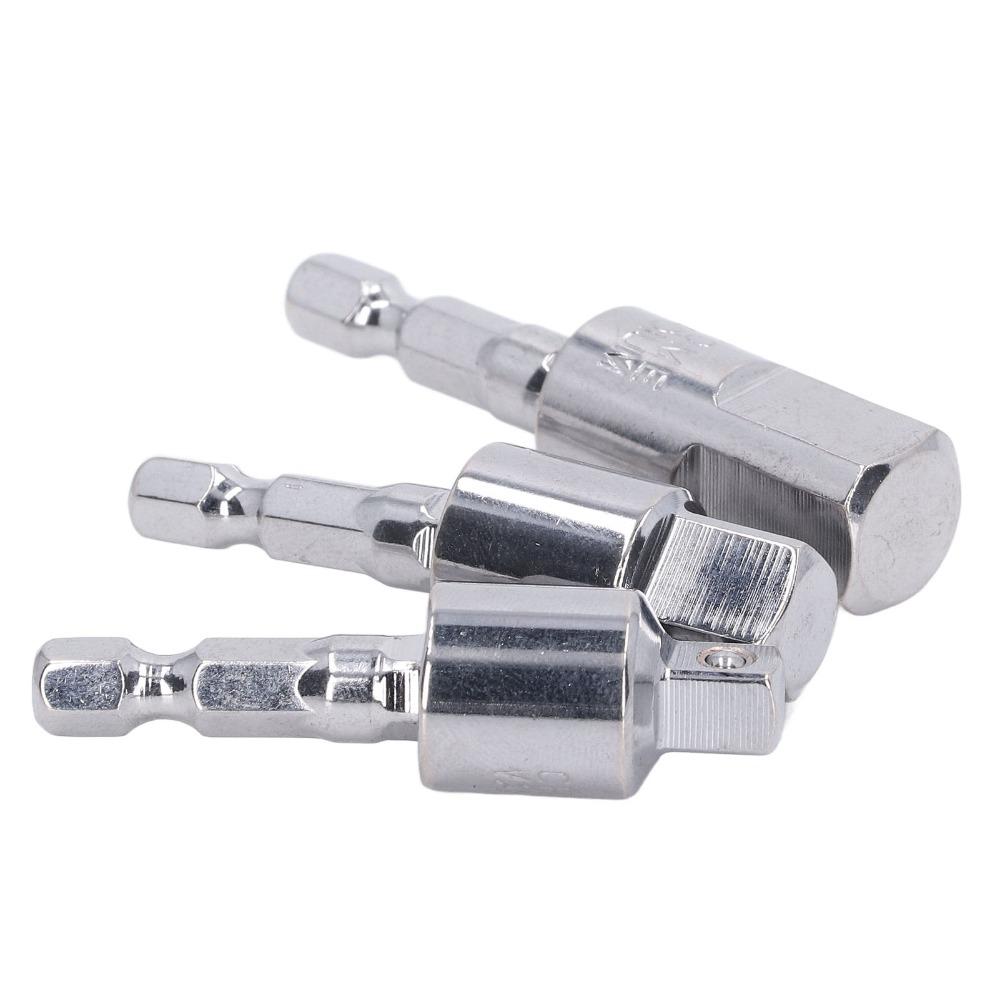 3 st Förkromade Adaptrar 1/4" 3/8" 1/2" Fyrkantsfästen 360 Grader Roterbart Universalled Vridbart