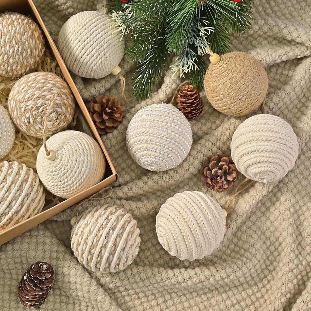 8CM Hemp Rope Christmas Ball, Cotton Rope Christmas Ball, Foam Ball Ornament, Christmas Tree Decoration Ball