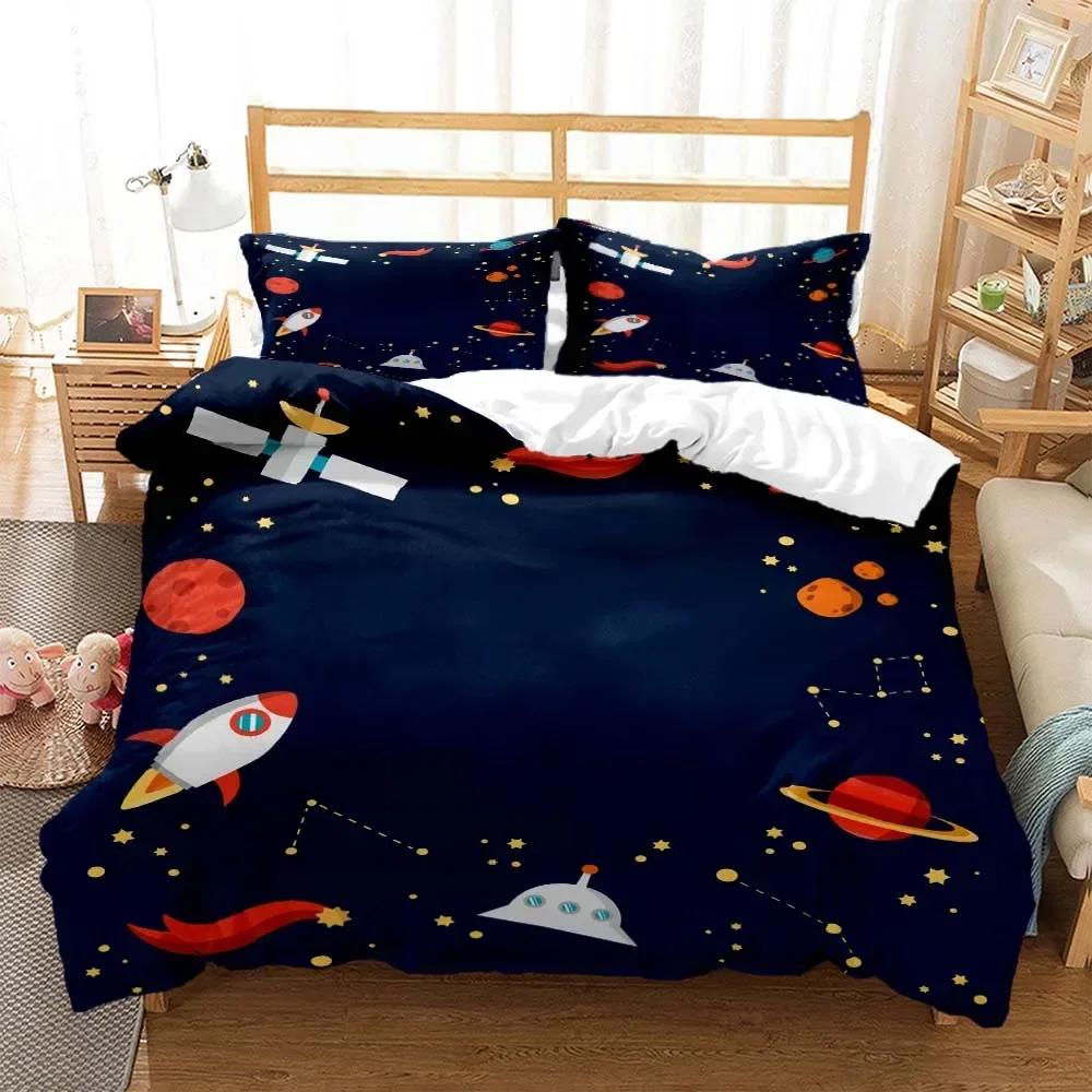 Cartoon Astronaut Digital Print Comfortable Duvet Quilt Cover Pillowcase Bedding Set Children Bedroom Decoration Home Textile