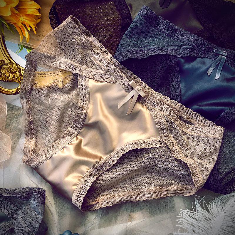 

French Luxury Transparent Silk Lace Seamless Triangle Panties - Super Thin & Sexy L [110-140 lbs] рожевий