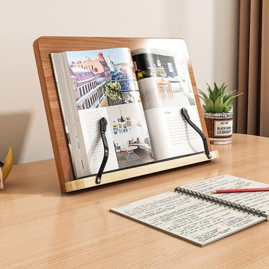 Wooden Book Stand 8 Levels Adjustable Reading Holder with Page Clip Multi-functional Music Score Cookbook Recipe Laptop Tablet Holder