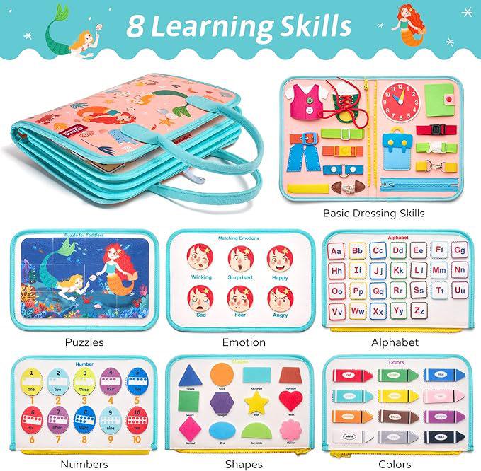 

Mermaid Sensory Busy Board: Toddler Travel & Learning Toy 28x23x3 розовый