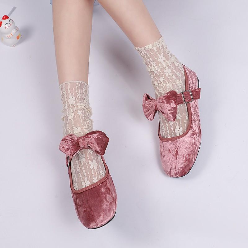Fashion Summer Flat Single Shoes Women Fashion Round Head Shallow Mouth Flannelette Butterfly Knot Soft Sole Non-slip Cloth Shoes