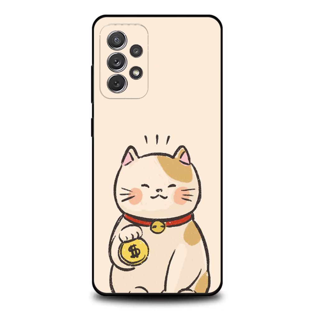 Cartoon Lucky Cat Phone Case For Samsung S25,S24,S21,S22,S23,S30,Ultra,S20,Plus,Fe,Lite,Note,10,9,5G Black Cover