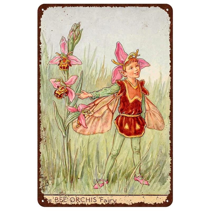 Flower Fairy Girl Metal Tin Signs Wall Decoration Plaque Vintage Art Poster Iron Painting for Man Cave Home Cafe Garden Club Bar