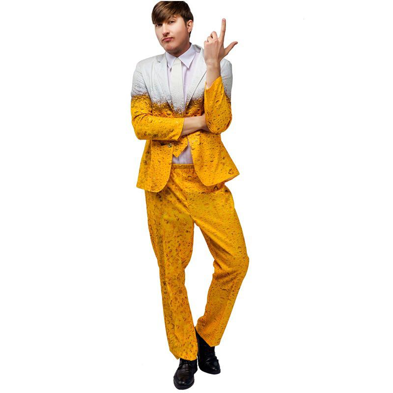 Neues Oktoberfest Bier Cosplay Kostüm für Männer Frauen Bayerische Festtagsoutfits Gelber Bieranzug 3D-bedruckte Kleidung Karnevalsparty-Set
