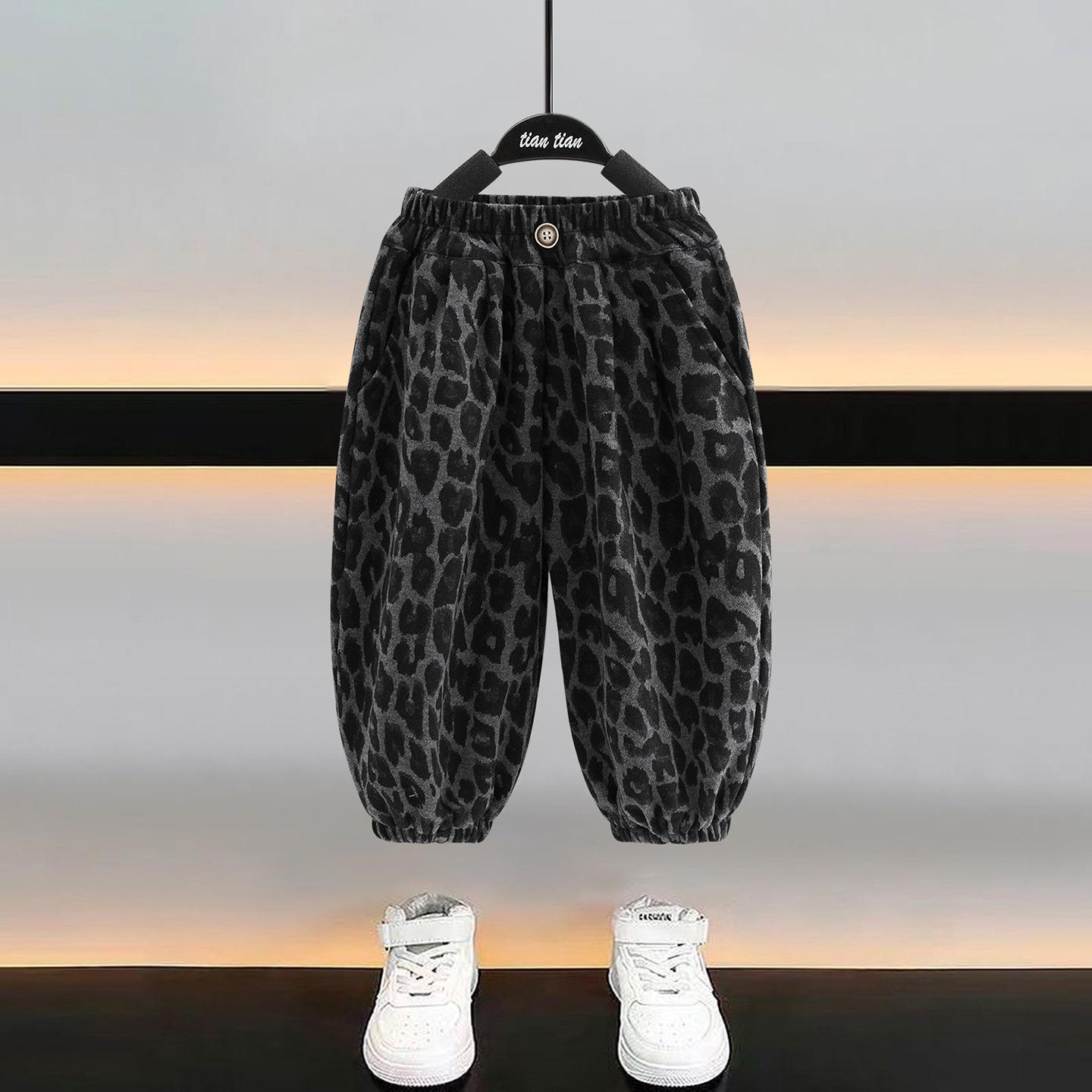 

Зимние брюки для мальчиков с леопардовым принтом, на флисовой подкладке, свободного кроя, с манжетами для малышей 120 cm цветной печати леопарда