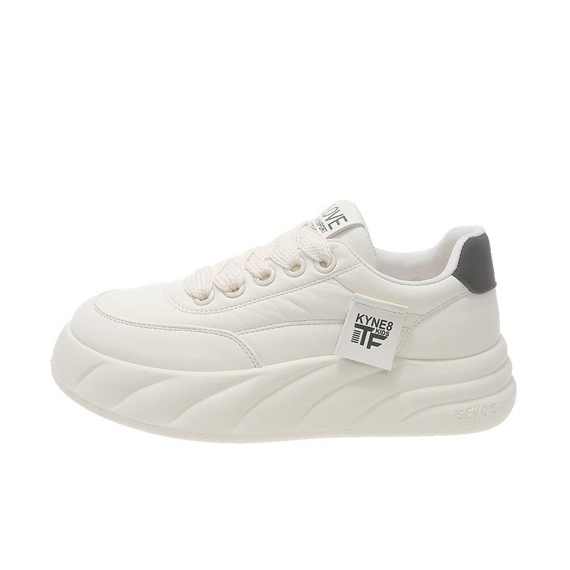 Thick Baseplate Shoes Women's Spring and Autumn New Ins Trendy Soft Sole Leather Surface Versatile Casual Student White Shoes