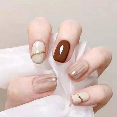 HOLYG Elegant Beige Marble Point Nail Tips [24tips]