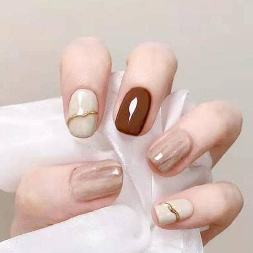 

HOLYG Elegant Beige Marble Point Nail Tips [24tips]