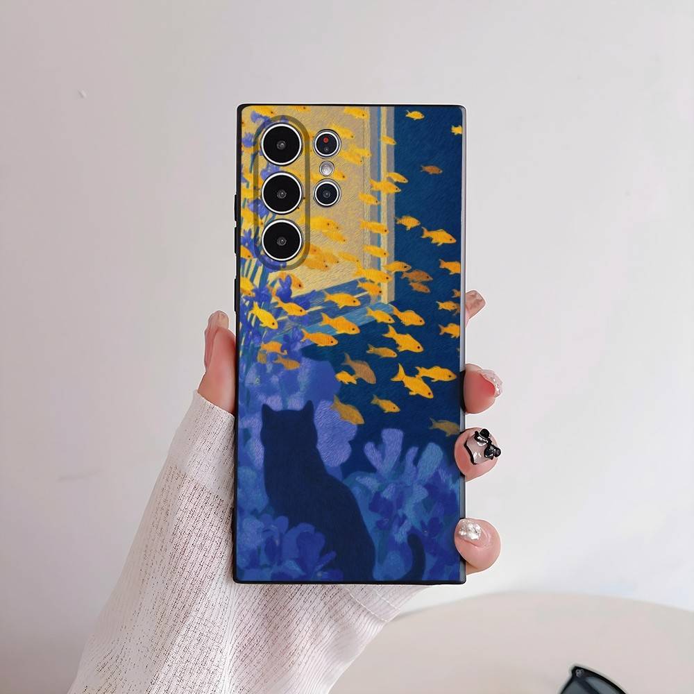 

Kawaii Cat Oil Painting Phone Case For Samsung Galaxy S25 S24 S22 S23 Ultra S21 S20 Plus Frosted Non-Slip Full Cover Soft Case samsungS25