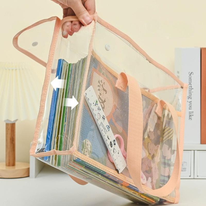 1pc Large Transparent PVC File Folder Organizer with Multiple Compartments for Tablets, School Supplies Storage