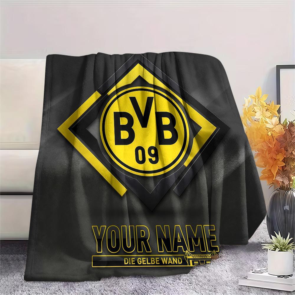 Custom Name Borussia Dortmund Flannel Blanket, High Quality Comfortable for All Seasons, Home Decor, Warmth and Comfort