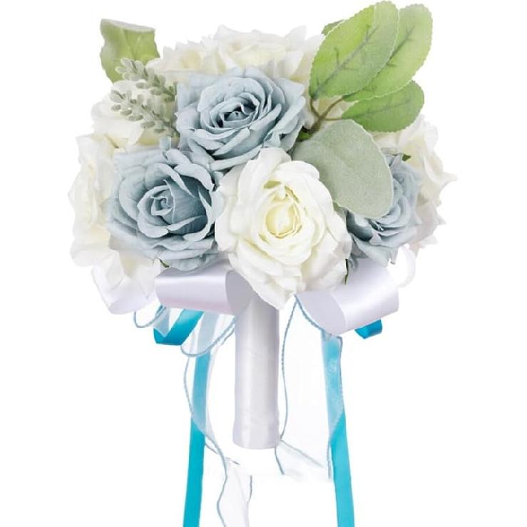 Rose Wedding Bouquet - Artificial Red White Flowers for Bride and Bridesmaid - Faux Holding Flower for Wedding Decor