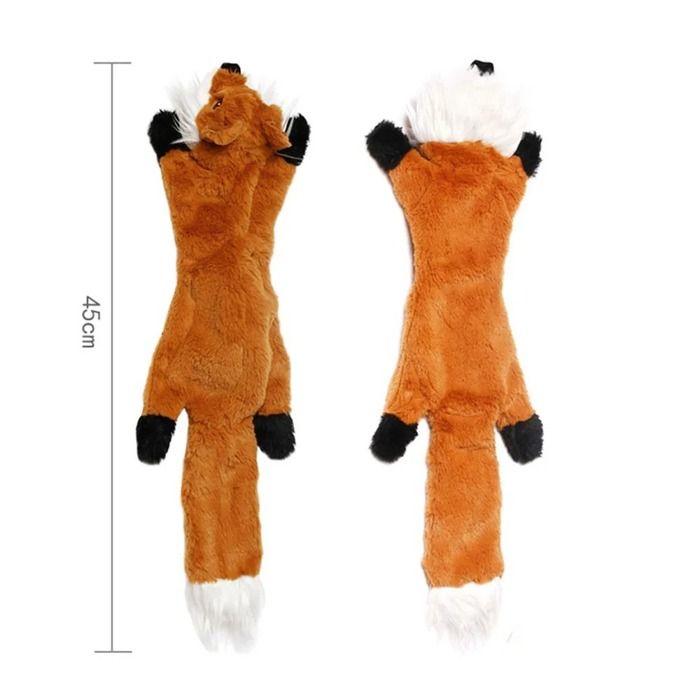 Jouet pour chien 45cm – 1 peluche renard réaliste avec bruit qui couine et tissu froissé – Sans rembourrage – Unité