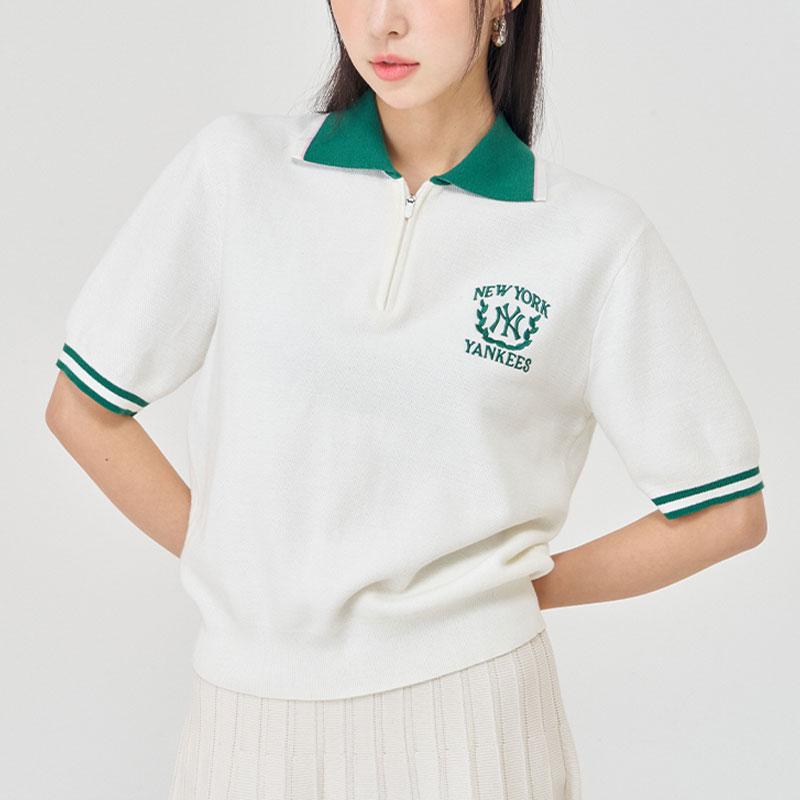 New MLB Preppy Style Collection New York Yankees Polo Shirt Women's Ivory 3FKPV0543-50IVS
